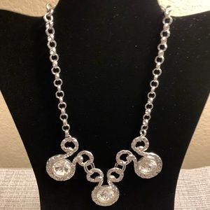 Silver Beaded Illusion Designer Inspired Statement Bib Necklace